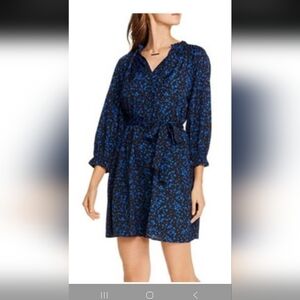 Aqua Blue and Black Floral Dress